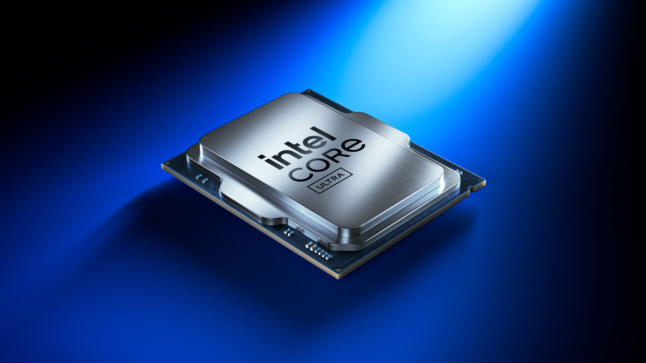 Intel Core Ultra processor on blue background